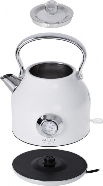 Çajnik elektrik Adler AD 1346, 1.7L, inoksi, i bardhë