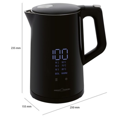 Ibrik elektrik ProfiCook PC WKS 1243, 1.7L, ekran digjital, i zi
