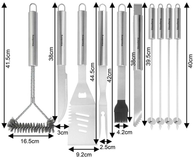 Set aksesorësh për barbeque Klausberg KB 7901, 11 copë, me doreza të rehatshme, me kuti për ta marrë me vete