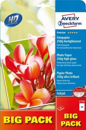 Letër fotografike Avery Zweckform 2739, A4, 250g/m2, x40 fletë, me shkëlqim