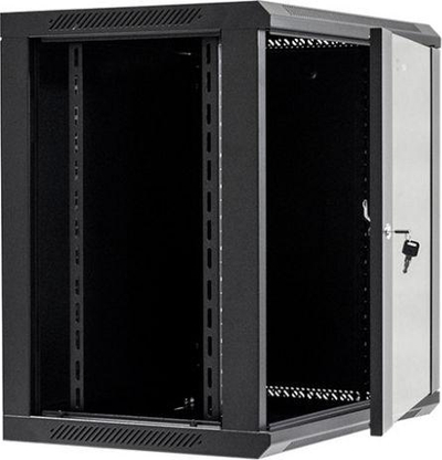 Dollap muri RACK Netrack F-Line, 19" 12U, 450mm, derë xhami, i zi