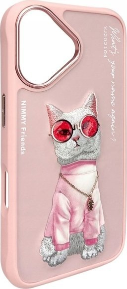 Futera telefoni për iPhone 16 6.1", me mace Nimmy Glasses, rozë