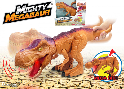 Lodër dinosauri Mighty Megasaur MegaBiter, 44cm, me drita edhe zëra, portokalli
