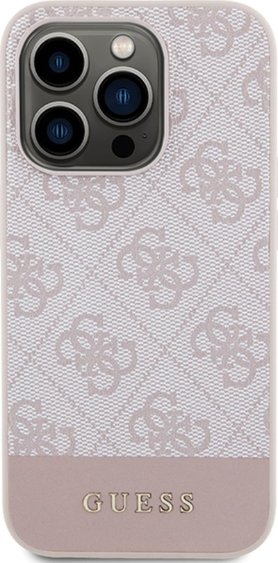 Kapak telefoni Guess 4G Stripe për iPhone 15 Pro 6.1", TPU, lëkurë eco, rozë