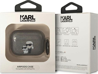 Mbulesë Karl Lagerfeld KLAPHNKCTGK për AirPods Pro, koleksioni Glitter Karl dhe Choupette, e zezë me shkëlqim