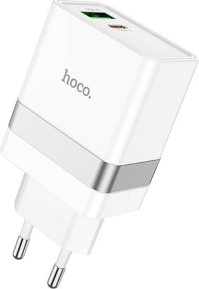 Karikues muri Hoco N21 Topspeed, PD 30W, me 2 porta USB Type C dhe USB A, i bardhë