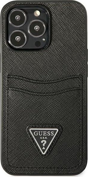 Kapak telefoni Guess Saffiano Triangle GUHCP13LPSATPK, për iPhone 13 Pro / 13 6.1", me xhep për kartela, i zi