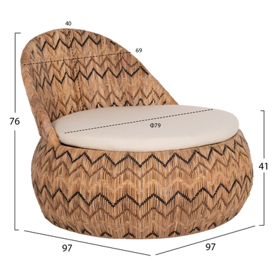 Karrige Round Ladlon rattan natyral jastëk ecru 97×97×76 cm (HM5992)