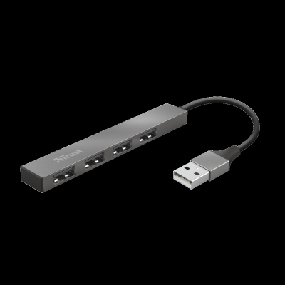 Hub USB Trust Halyx Aluminium, 4 porta, USB 2.0, argjendtë