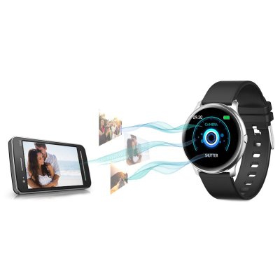 Smartwatch G.Rossi SW010-13, ekran i rrumbullakët, rrip silikoni, i zi