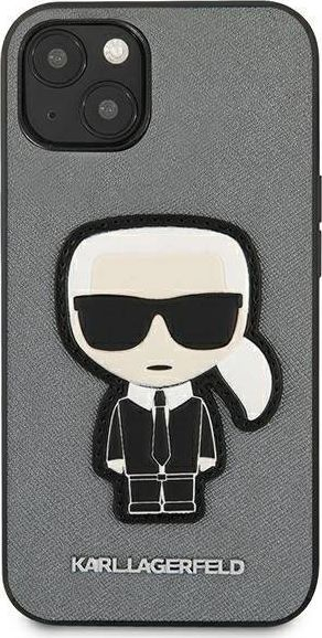 Mbulesë telefoni Karl Lagerfeld Saffiano për iPhone 13 Mini, lëkurë eko, argjendi