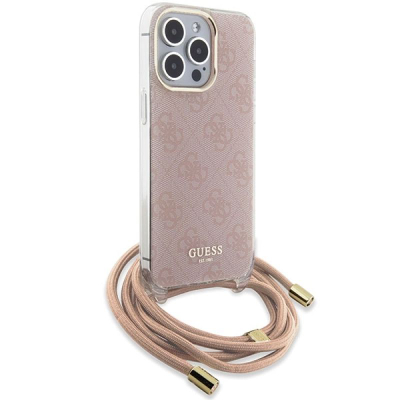 Futrollë telefoni Guess GUHCP15LHC4SEP për iPhone 15 Pro 6.1", me kordon, rozë