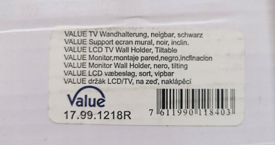 Mbajtëse muri TV VALUE 17.99.1218, 32"-60", deri 75kg, e zezë