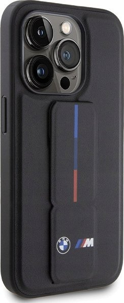 Kapak telefoni BMW M Collection PU Grip Stand Case për iPhone 15 Pro, mbrojtës, i zi
