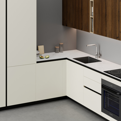 Kuzhinë IMMIGRAND SYSTEMS, Këndore, Pastel Beige/Dark Oak