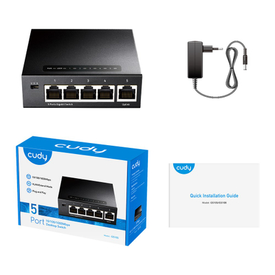 Switch rrjeti Cudy GS105, 5 porta Gigabit, Plug and Play, i zi