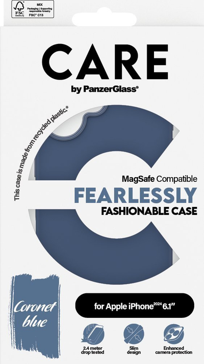 Kllëf telefoni PanzerGlass Fashionable Case, për iPhone 16, që s’e ha goma nga goditjet, transparent