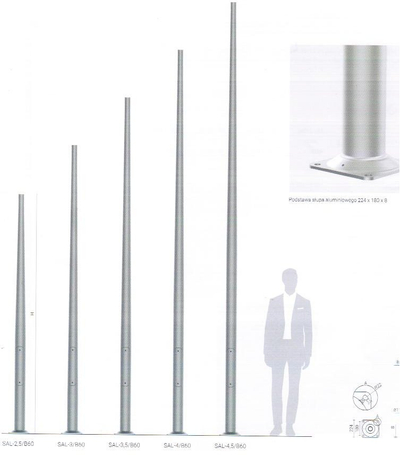 Shtyllë ndriçimi alumini SAL-6, 6m, anodizuar, ngjyrë inoks