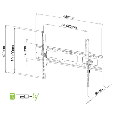 Mbajtëse murale Techly 301276, për TV 40-65", 60kg, e zezë