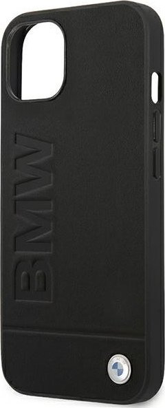 Këllëf telefoni BMW Leather Stamp për iPhone 14 Plus 6.7", lëkurë origjinale, hardcase, i zi