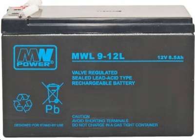 Bateri AGM MW Power MWL 9-12L, 12V 8.5Ah, 151x65x100mm, e zezë