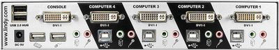 Ndërprerës KVM Lindy Pro, 4 porta, DVI I Single Link, USB 2.0, i zi