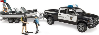 Set lodrash Bruder Dodge RAM 2500 Police 02507, kamionçinë policie me varkë, me figura