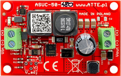 Konvertues Step-Up ASUC-50-AD0-OF, 50W, hyrje 8-30V, dalje 12-48V