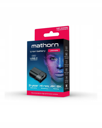 Bateri për kamerë Mathorn MB-234, në vend të Fujifilm NP-W235, 2600mAh, USB-C, e zezë