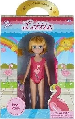 Kukull Lottie Pool Party, trup që lëviz, aksesorë flamingo, rozë