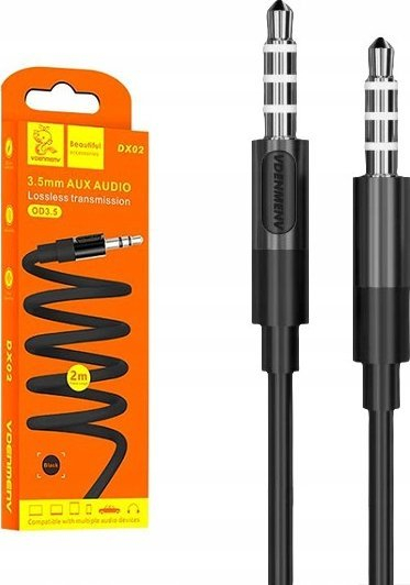 Аудио кабел Denmen DX02, 3.5 mm стерео, 2 m, црн