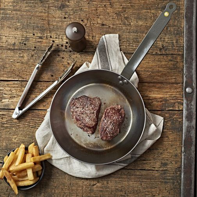 Tigan De Buyer Mineral B Skillet, çelik karboni, me dorezë t’ gjatë, gri