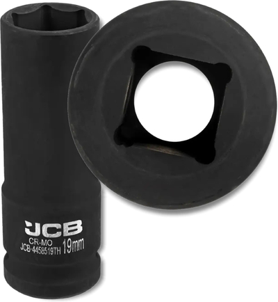 Kokë çelësi me goditje JCB, e thellë, me mure të holla, 1/2", 19 mm, 6 kënde, Cr-Mo