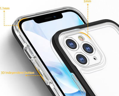 Maskë telefoni Hybrid Armor 3n1 për iPhone 11 Pro Max, xhel e tejdukshme, kornizë e zezë
