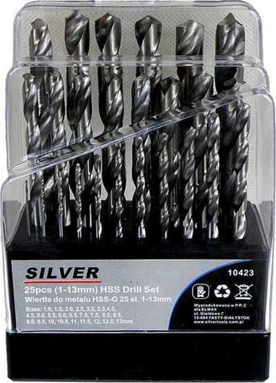 Set stërvilash metali Silver EX10423, 25 copë, HSS 1-13mm, ngjyrë e zezë
