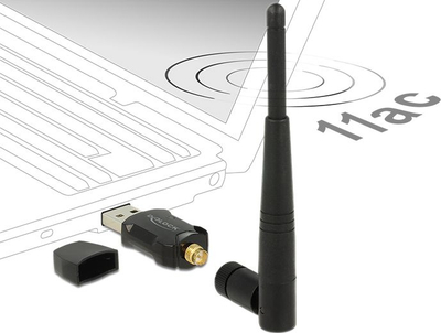 Мрежна картичка безжична Делок WL 2.0 12462, USB 2.0, до 433 Mbps, црна