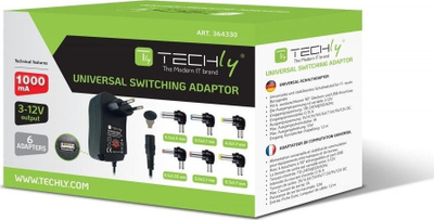 Adapter universal rryme Techly IPW NTS1000G2, 3–12V 1A 12W, USB 5V 2.1A, i zi