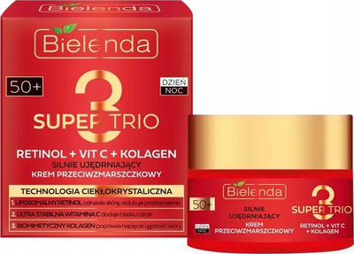 Kрем за лице Bielenda Super Trio Retinol Vit C Collagen, против брчки, ден и ноќ, 50 ml