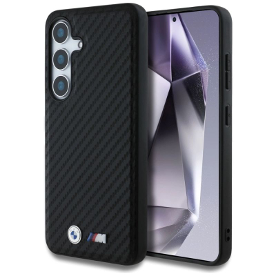 Kllapë telefoni BMW Leather Carbon, MagSafe, për Samsung Galaxy S25, e zezë