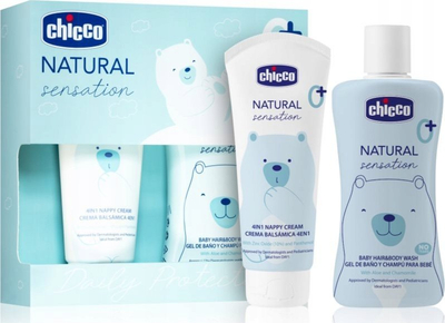 Set për kujdesin e bebit Chicco Natural Sensation, shampo xhel 200ml, krem për zonën e pelenës 4 në 1 100ml, blu