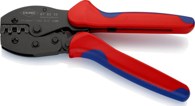 Pinca krimpuse Knipex PreciForce 97 52 35, për konektorë jo të izolum, me doreza të rehatsme, kuqe blu