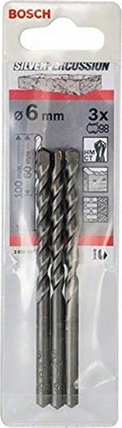 Set sfurçash goditëse Bosch 2608597706, 3 copë 6mm, 100mm, ngjyrë argjend