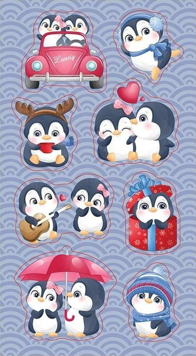 Stikera dekorative Penguin Stickers, pinguinë të lezetshëm, shumëngjyrëshe