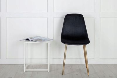 Karrige ngrënieje Hioshop Polar, velvet, këmbë metalike bronzi, e zezë