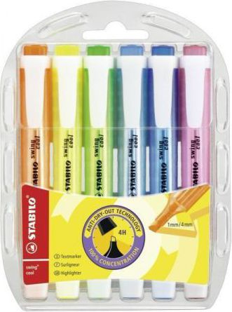 Set markerash Stabilo Swing Cool, 6 ngjyra, highlighter fluoreshent