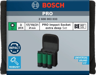 Set çelësash goditës Bosch PRO Impact 1/2", 3 copa, i zi