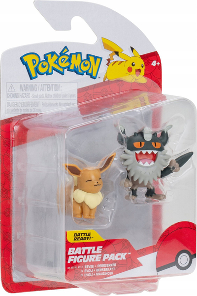 Set figura luajtëse Pokémon Battle, 2 copë, Perrserker dhe Eevee, 5 cm dhe 8 cm, shumëngjyrëshe
