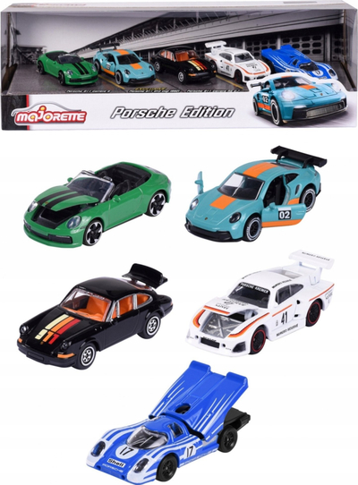 Set lodrash makina Majorette Porsche Edition 2023, 5 copë, shkallë 1/64, shumëngjyrësh