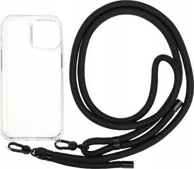Mbrojtëse me varëse Mobile Origin Lanyard Case për iPhone 15, transparente, me rrip të zi