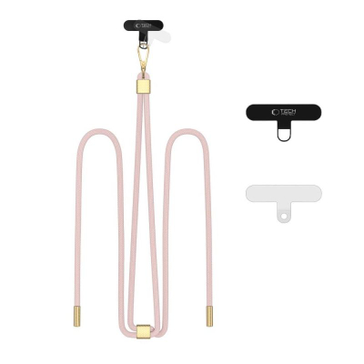 Rrip crossbody për telefon Tech-Protect C2S Rope, i rregullueshëm 85cm, baby pink me detaje gold